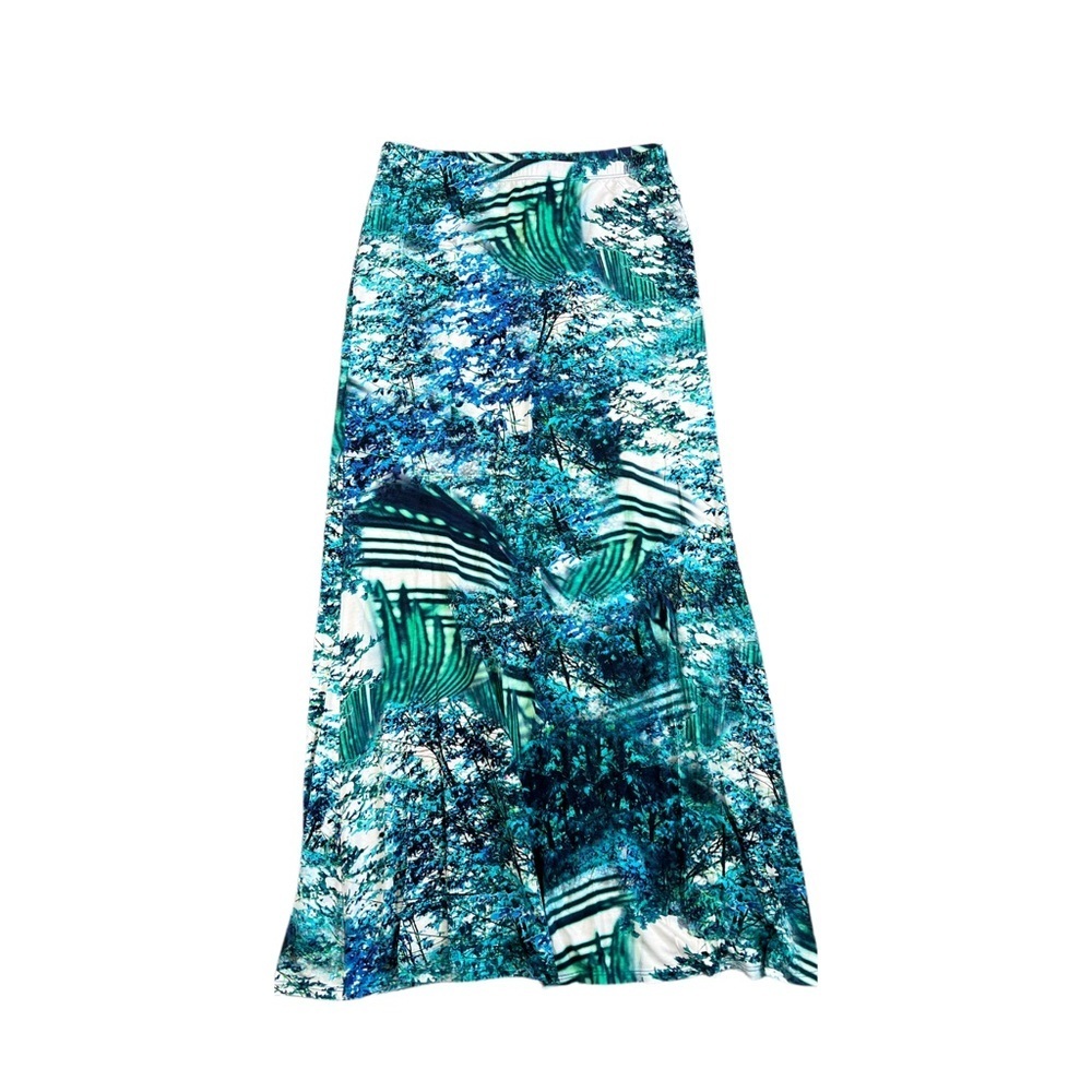 ✨ Karen Kane Women’s Maxi Skirt XS | Blue Green Abstract Print | Made in USA